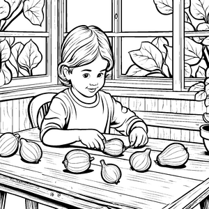 Malen mit Chayote: Ein Kind im Garten bei der Ernte