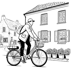 Der Milchmann auf dem Fahrrad liefert frische Waren