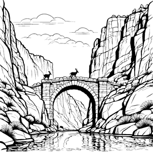Steinbock-Babys auf der Brücke im Canyon malen zum Ausmalen