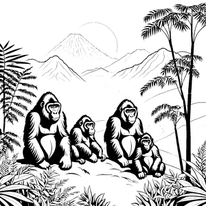 Gorilla-Treffen im Dschungel: Ausmalbild für kleine Entdecker