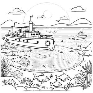 Abenteuerliches U-Boot bei aufregender Unterwassererkundung Malvorlage für kleine Entdecker
