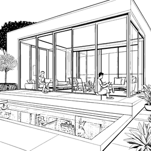 Familienzeit auf der gemütlichen Überdachterrasse zum Ausmalen