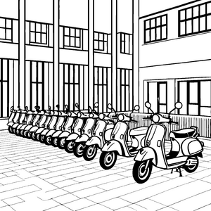 Mopeds vor den Häusern malen: Ein tolles Ausmalspiel für Kinder