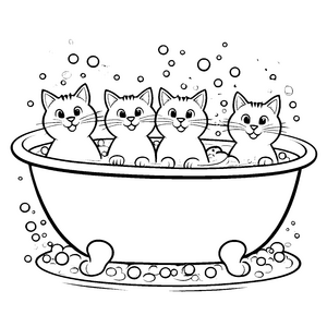Spritzige Katzen im Schaumbad Ausmalmotiv für fröhliche Tierliebhaber