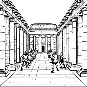 Gladiatoren im Tempel: Ein spannendes Ausmalbild für Kinder