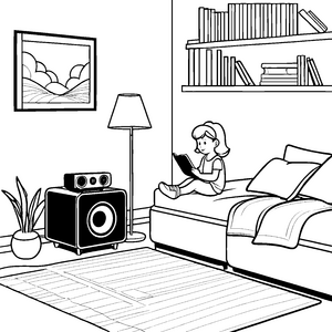 Mein gemütliches Zimmer mit Musik und Lautsprecher zum Ausmalen