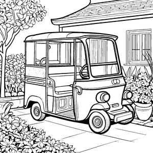 Malspaß mit dem Tuk-Tuk vor dem schönen Haus