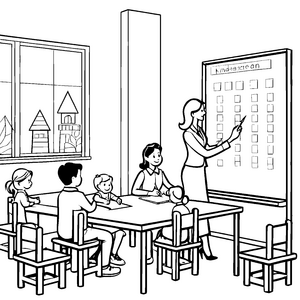 Die Lehrerin im Klassenzimmer: Ein spannendes Ausmalbild für Kinder