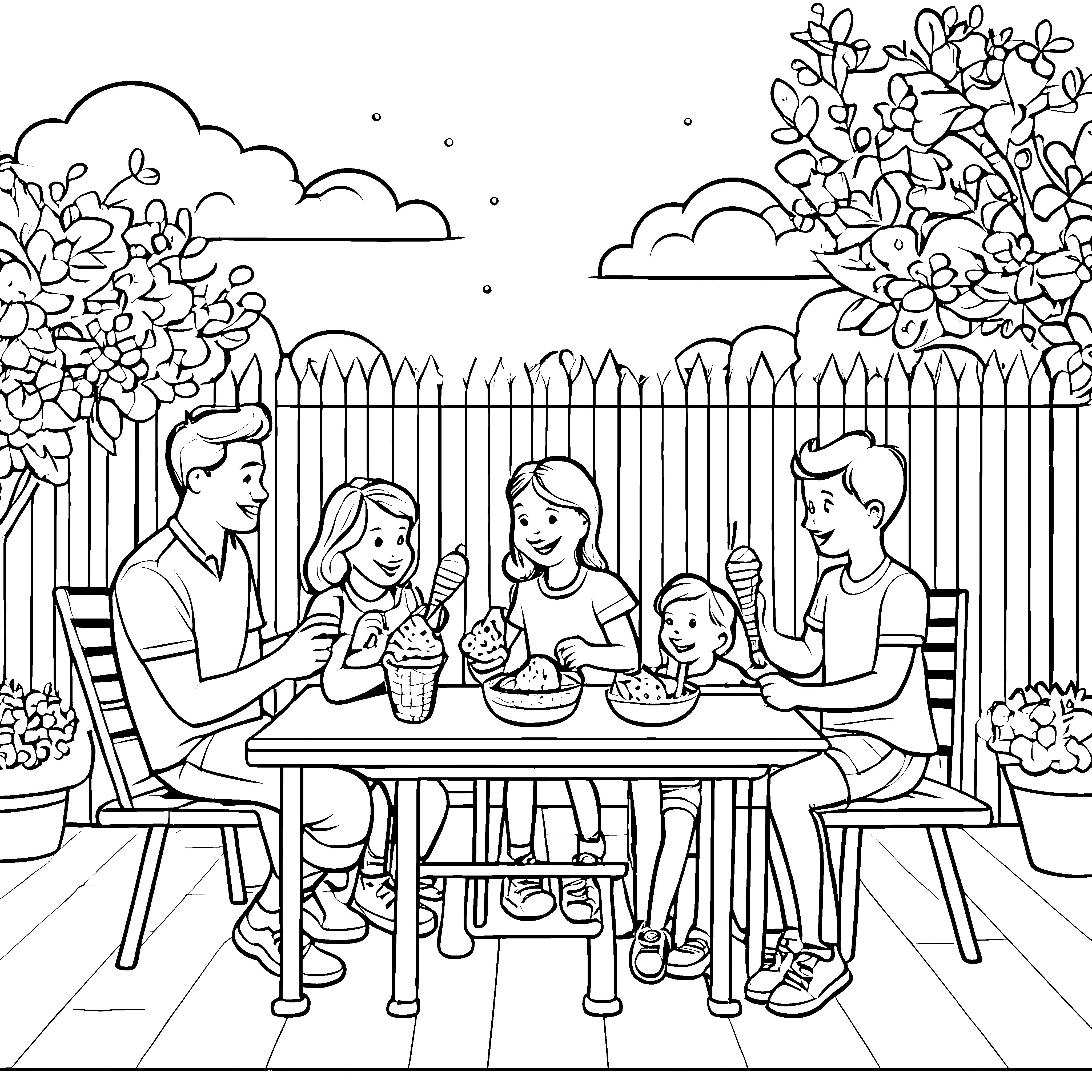 Eiscreme im Garten: Ein süßer Nachmittag für die ganze Familie zum Ausmalen