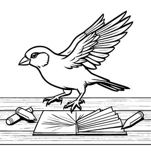 Kreativer Kanarienvogel bei bunten Farben Ausmalbild für neugierige Künstler