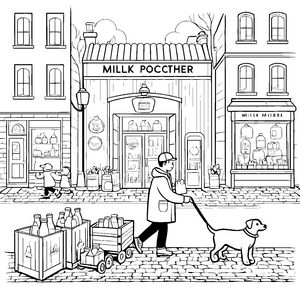 Der Milchlieferant mit Hund vor der Stadt