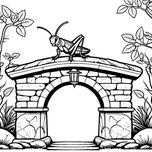 Der Grashüpfer am steinernen Torbogen zum Ausmalen
