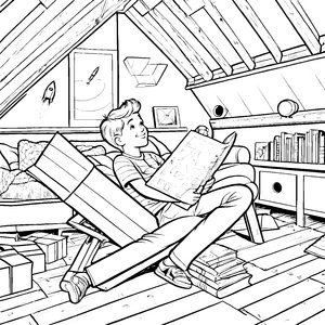 Gemütlicher Relaxsessel im kreativen Lieblingsraum Ausmalbild für entspannte Entdecker