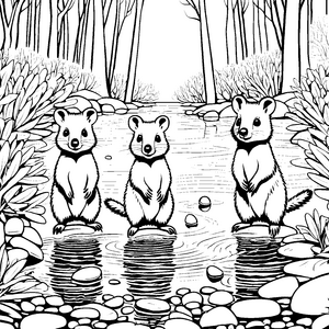 Quokka Babys im Wasser: Ein Ausmalspaß mit Freunden
