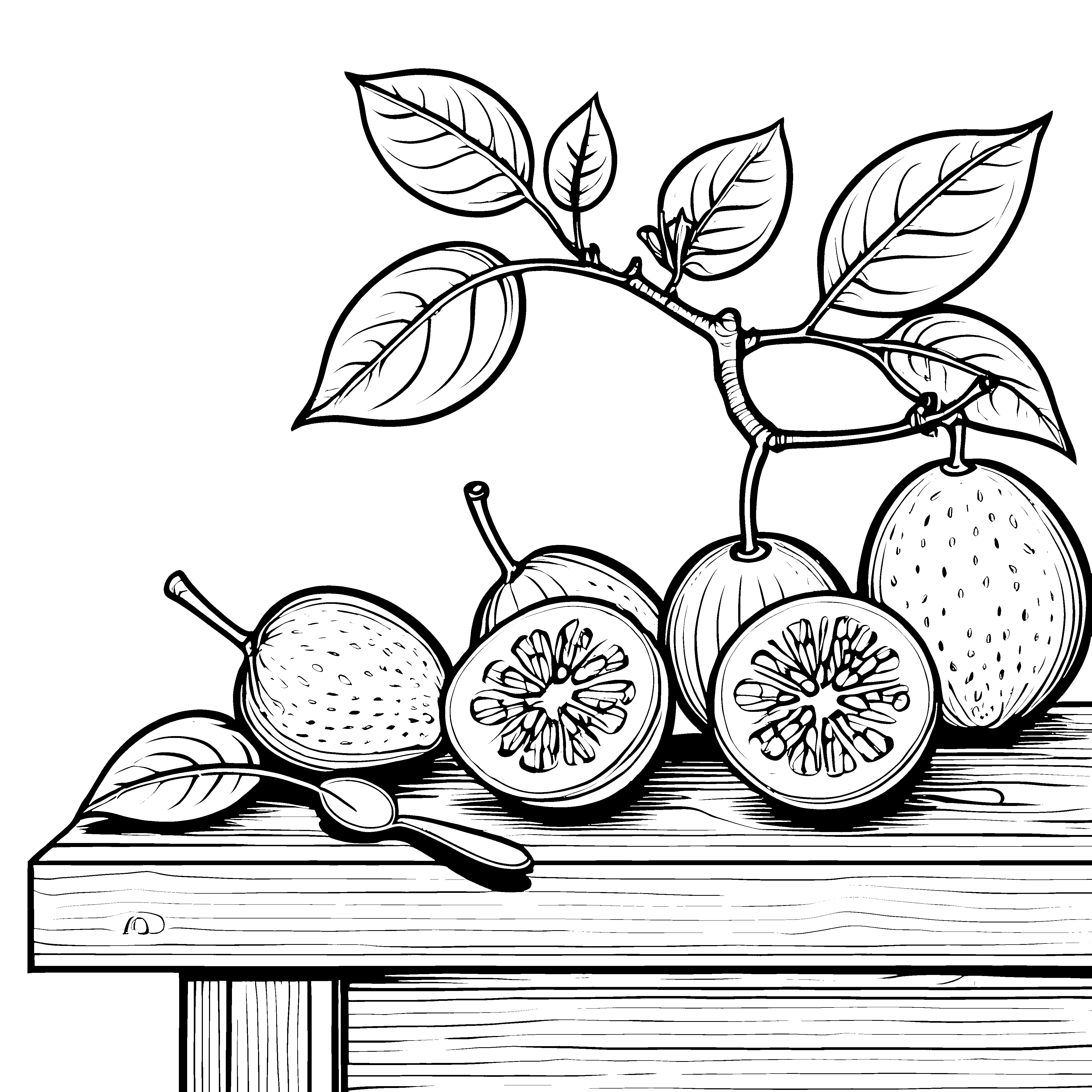 Malspaß mit Maracuja: Früchte und Blätter zum Ausmalen