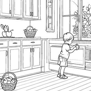 Malen wir in der Küche: Schränke und Obst entdecken