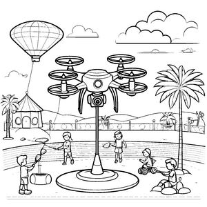 Spaß mit der Drohne und dem Ballon am Palmenstrand