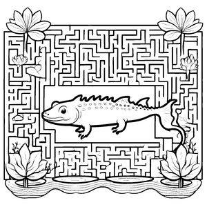 Axolotl im Lotuslabyrinth: Ein süßes Ausmalspiel für Kinder