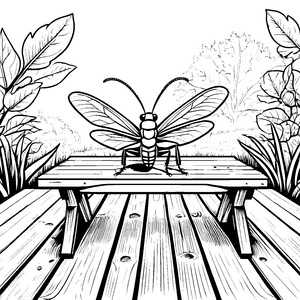 Grillen auf dem Tisch: Ein Ausmalspaß mit großen Insekten