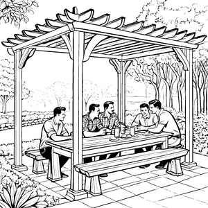 Picknick mit Freunden: Männer in Hemden malen