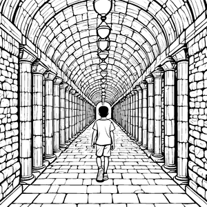 Das Abenteuer im Säulen-Tunnel: Ein Ausmalbild für Kinder