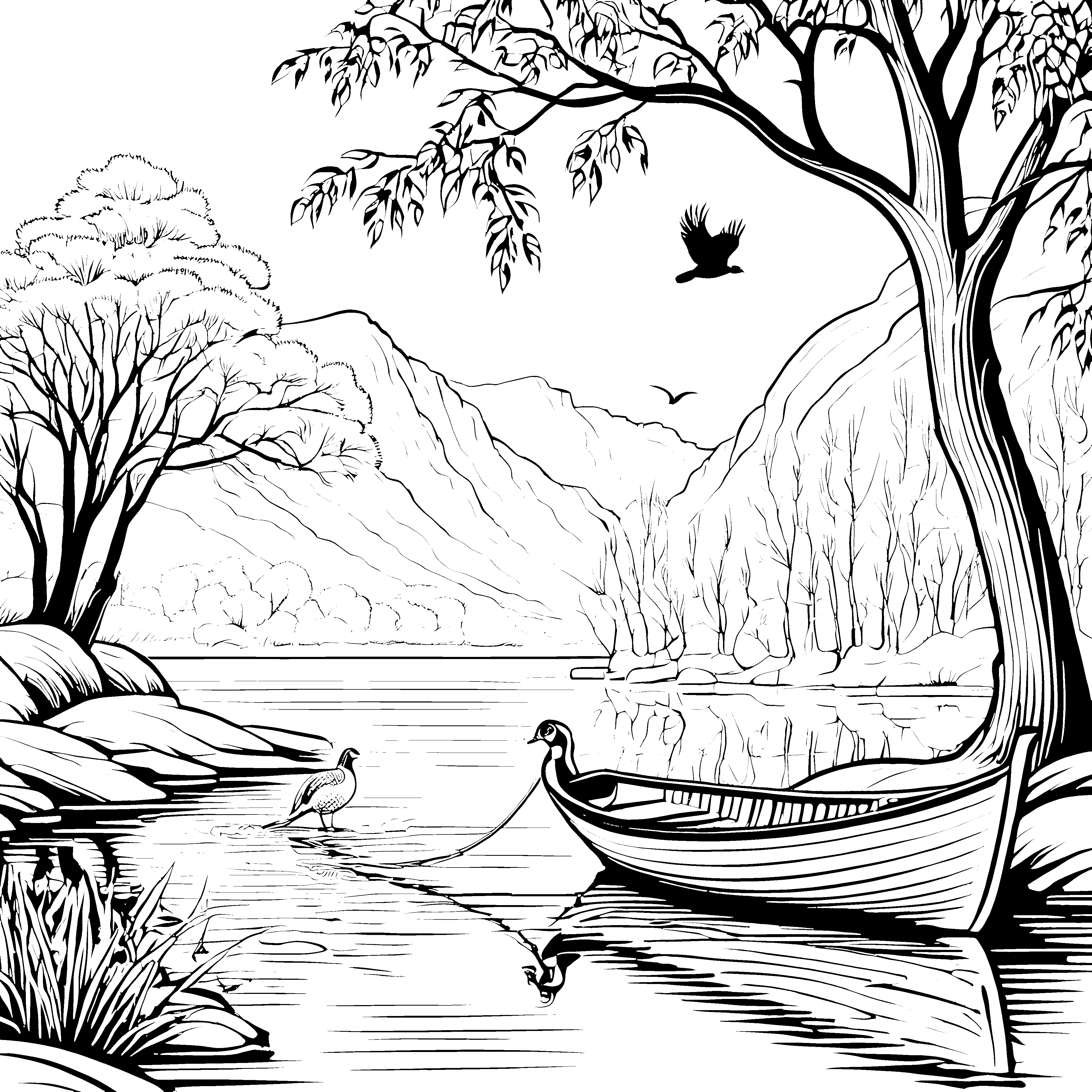 Fasan am See: Ein Ausmalspiel in der Berglandschaft