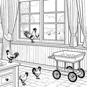 Die Hähne im Hof: Ein großes Ausmalspiel für Kinder