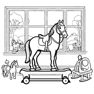 Pferd mit Reitsattel: Ein großes Ausmalbild für Kinder