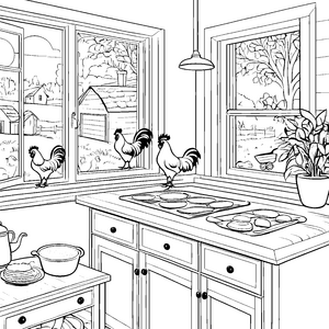 Die Hähne am Fensterbrett mit Eiern malen