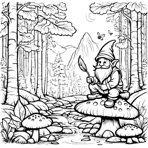 Der Gnome auf dem Pilz im Wald: Ein Ausmalspaß