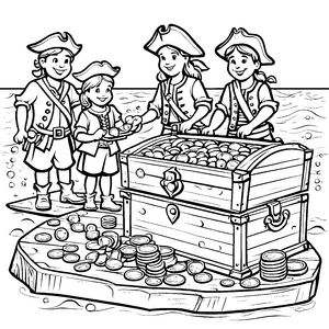 Die großen Piratenschätze: Goldmünzen und die Schatzkiste zum Ausmalen