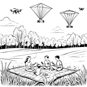Drohnen über dem Picknick: Ein Ausmalspiel für Kinder
