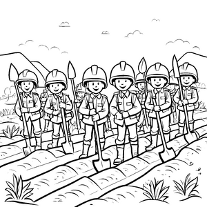Soldaten vor Gräben: Ein spannendes Ausmalspiel für Kinder