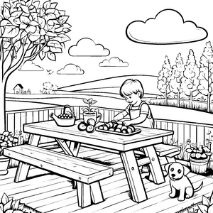 Auberginenpicknick: Ein Kind sortiert Gemüse im Garten
