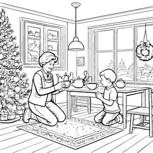 Gemütliche Weihnachtszeit mit Großeltern und Enkelkindern malen