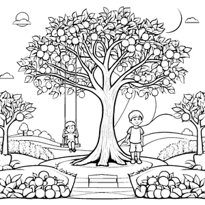 Orangenbaum im Garten: Kinder spielen bei reifen Früchten
