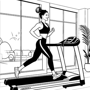 Sportliche Frau auf dem Laufband im Fitnessstudio Ausmalbild fuer kleine Entdecker