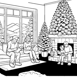 Weihnachten mit Großeltern: Gemütliche Zeit am Kaminfeuer malen