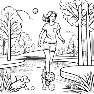 Mädel im Park mit Hund: Ein lustiges Ausmalbild