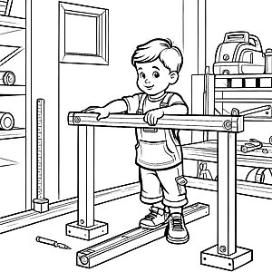 Der kleine Handwerker mit der großen Wasserwaage Ausmalbild fuer kleine Entdecker