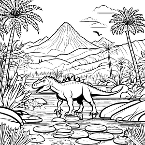 Carnotaurus im tropischen Dschungel zum Ausmalen für Kinder