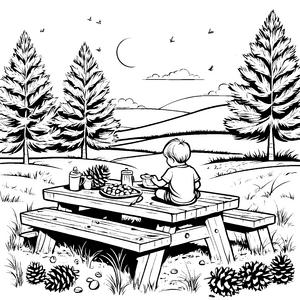 Picknick mit Haselnüssen unter dem Halbmond am Himmel