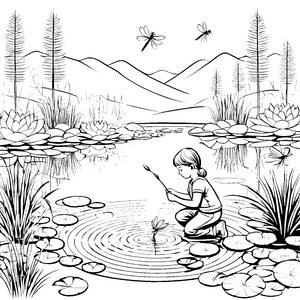 Zauberhafte Lotusblüten am Teich: Ein Malbild für kleine Entdecker