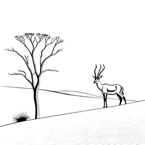Die neugierige Gazelle auf der sanften Hügellandschaft zum Ausmalen