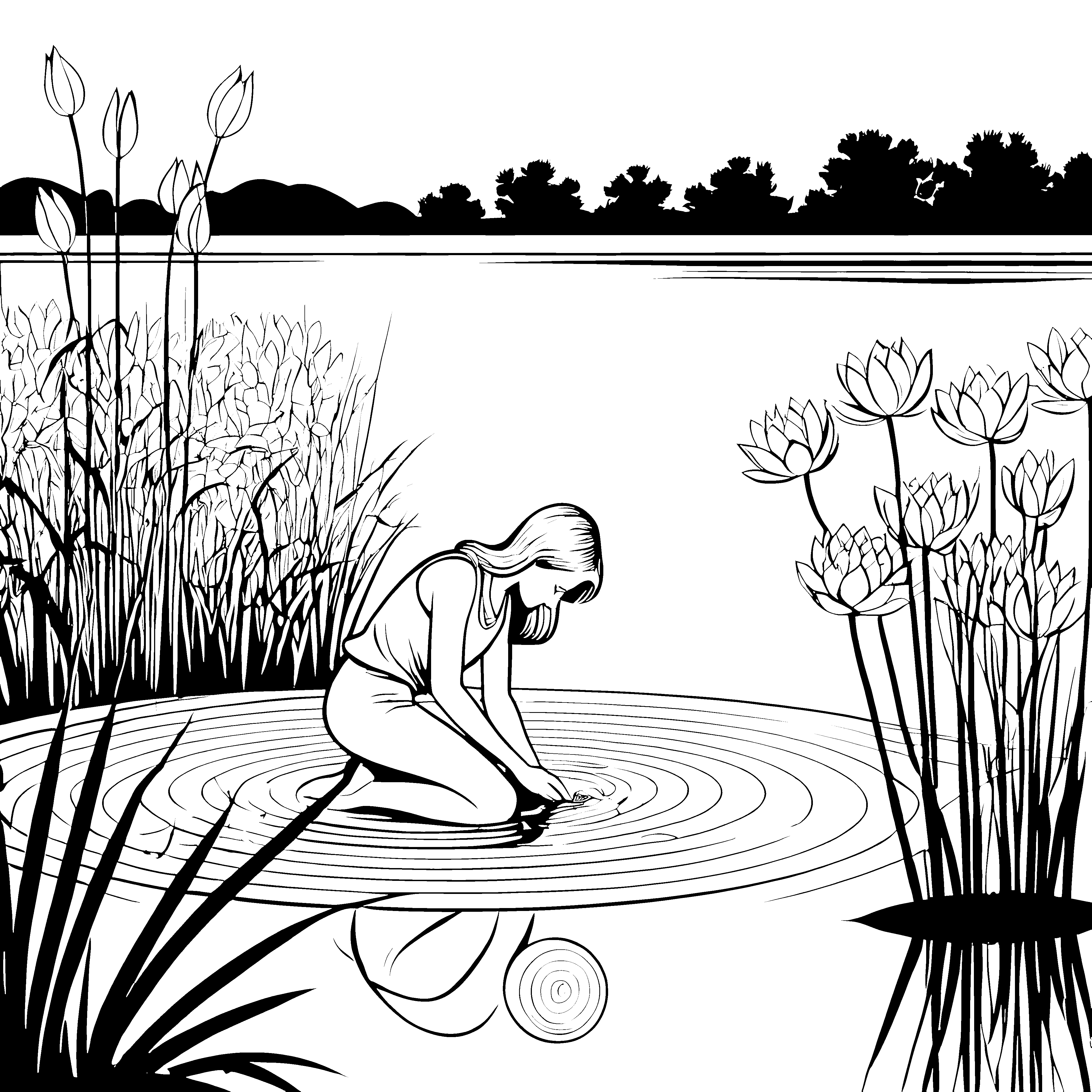 Malspaß am Teich mit großen Lotusblüten und Schilf