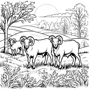 Die drei Hammel auf der grünen Wiese zum Ausmalen