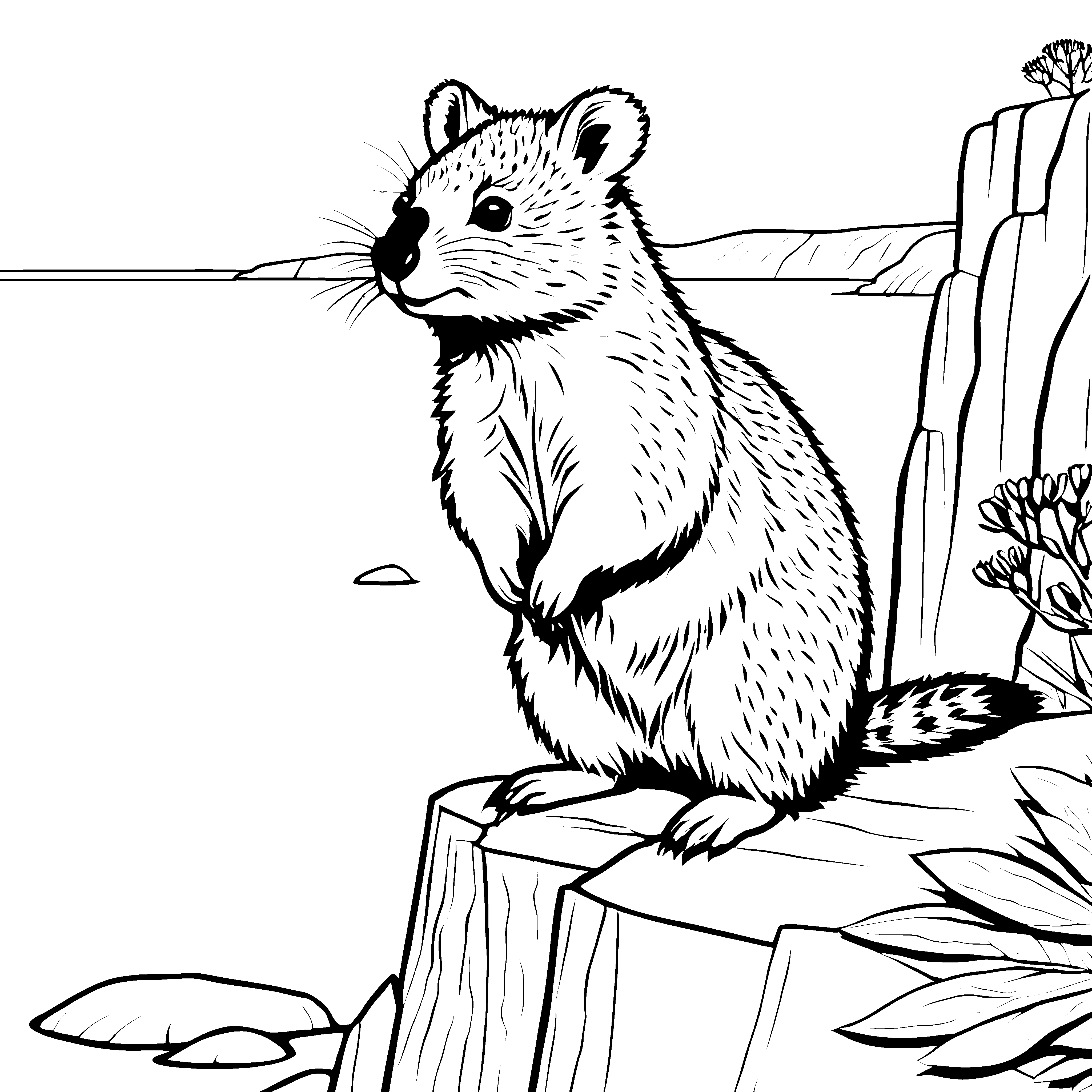 Quokka im Laubwerk: Ein süßes Ausmalbild für Kinder