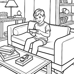 Der Junge mit dem Spielzeugauto auf dem Couchtisch Ausmalbild fuer kleine Entdecker