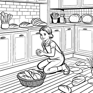 Brot backen mit Mama: Ein gemütlicher Küchenspaß zum Ausmalen