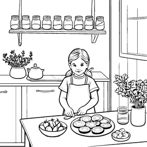 Das kleine Kind malt Auberginen in der Küche